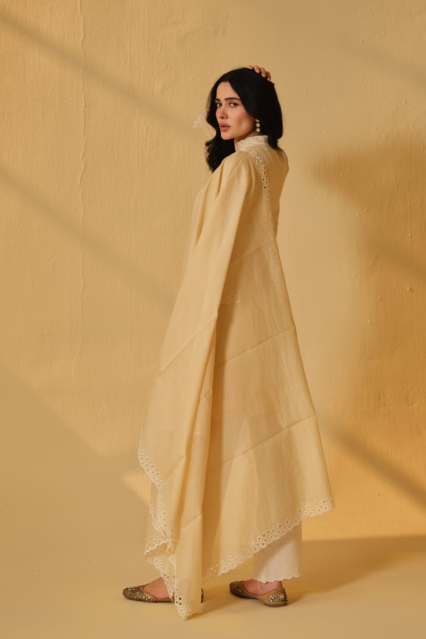 SUFIANA HAZE BEIGE KURTA SET WITH DUPATTA