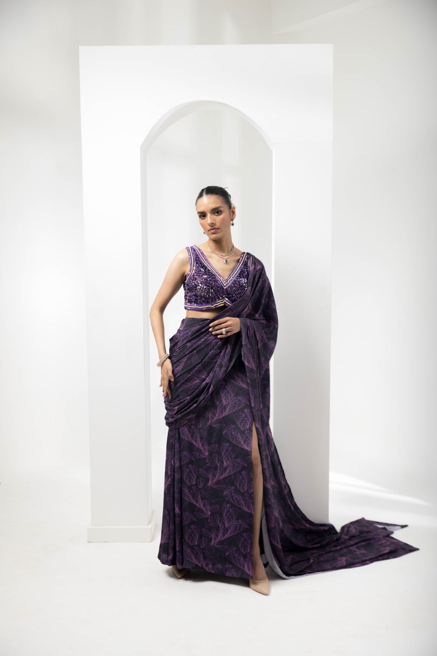 PETAL HAZE PRE-STICHED SLIT SAREE WITH HANDWORK BLOUSE